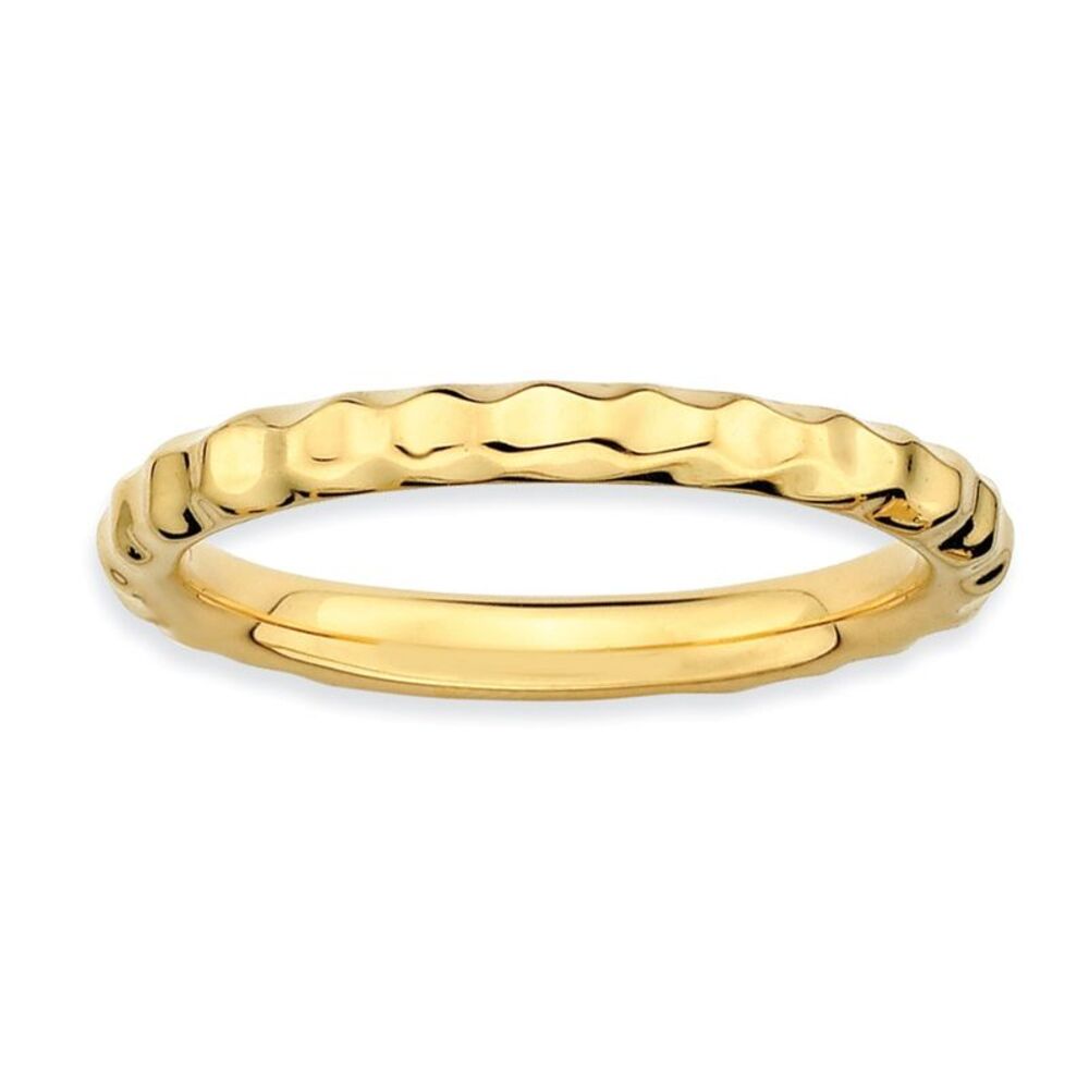 2.25mm Stackable 14K Yellow Gold Plated Silver Hammered Band Size 10